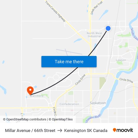 Millar Avenue / 66th Street to Kensington SK Canada map