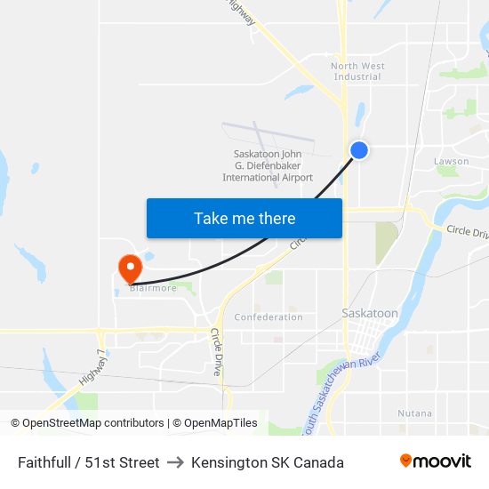 Faithfull / 51st Street to Kensington SK Canada map