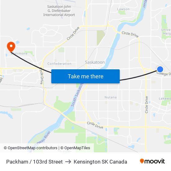 Packham / 103rd Street to Kensington SK Canada map