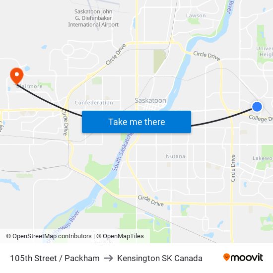 105th Street / Packham to Kensington SK Canada map