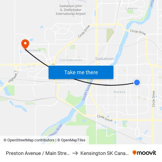 Preston Avenue / Main Street to Kensington SK Canada map