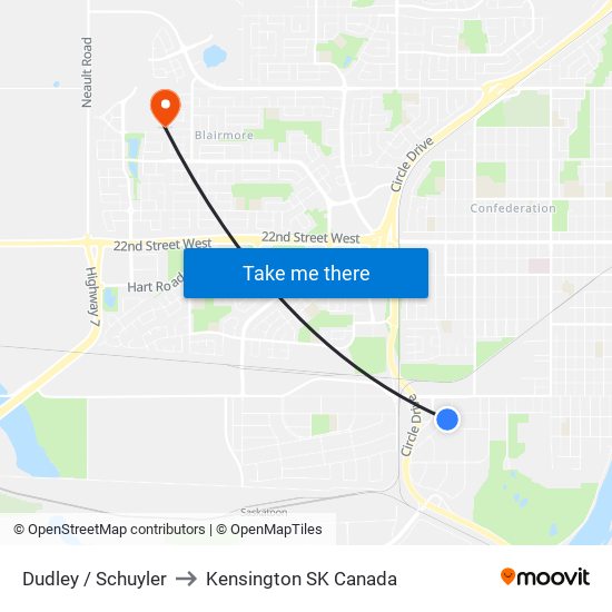 Dudley / Schuyler to Kensington SK Canada map