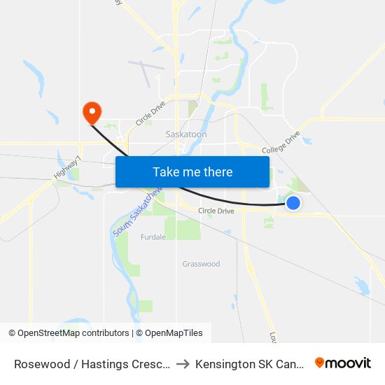 Rosewood / Hastings Crescent to Kensington SK Canada map