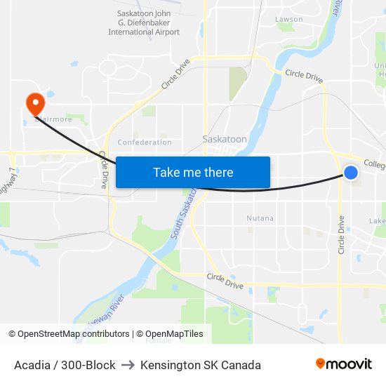 Acadia / 300-Block to Kensington SK Canada map