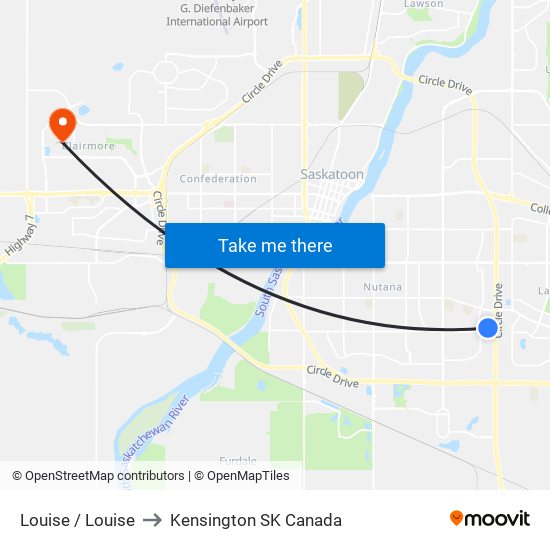 Louise / Louise to Kensington SK Canada map