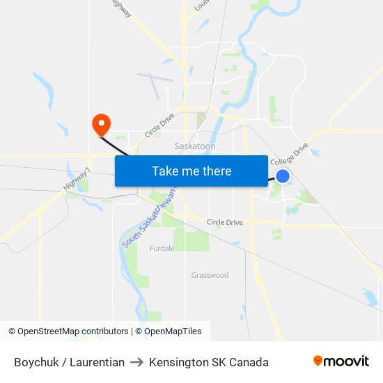 Boychuk / Laurentian to Kensington SK Canada map