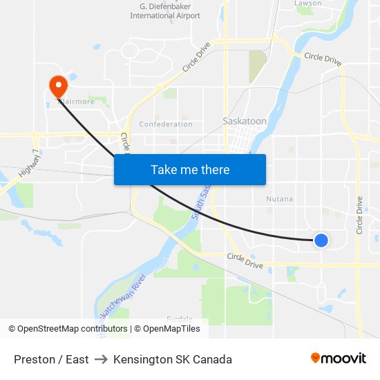 Preston / East to Kensington SK Canada map