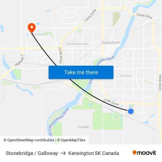 Stonebridge / Galloway to Kensington SK Canada map