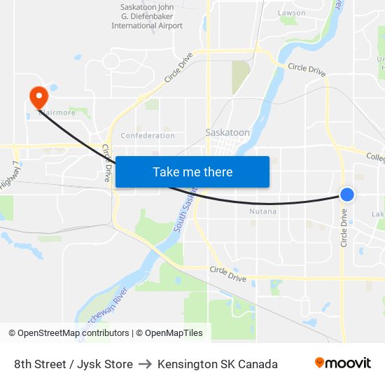 8th Street / Jysk Store to Kensington SK Canada map