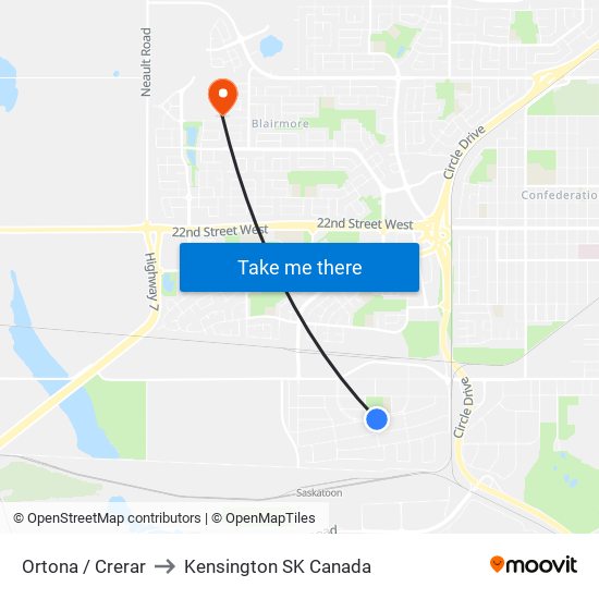 Ortona / Crerar to Kensington SK Canada map