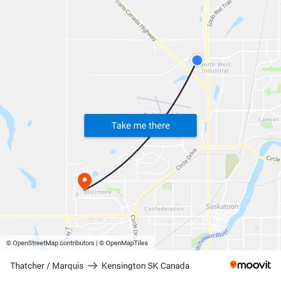 Thatcher / Marquis to Kensington SK Canada map