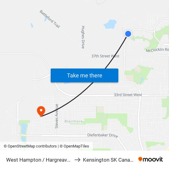 West Hampton / Hargreaves to Kensington SK Canada map