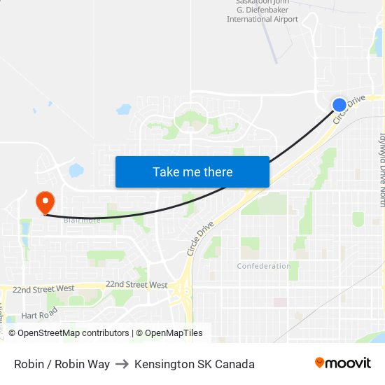 Robin / Robin Way to Kensington SK Canada map