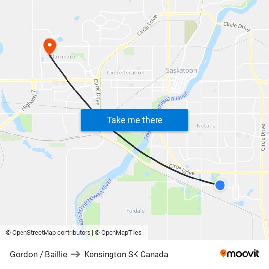 Gordon / Baillie to Kensington SK Canada map