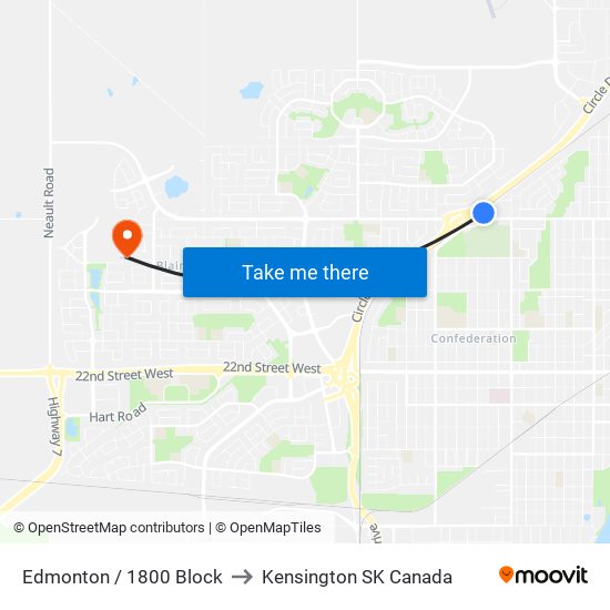 Edmonton / 1800 Block to Kensington SK Canada map