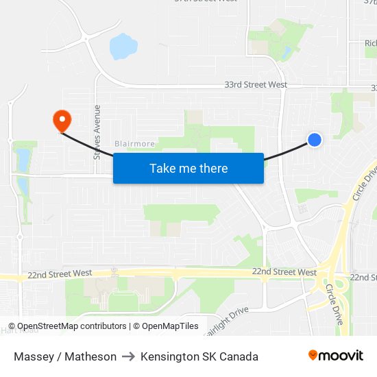 Massey / Matheson to Kensington SK Canada map