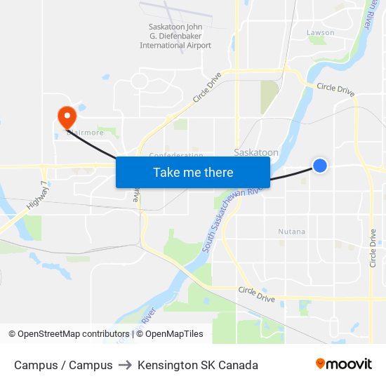 Campus / Campus to Kensington SK Canada map