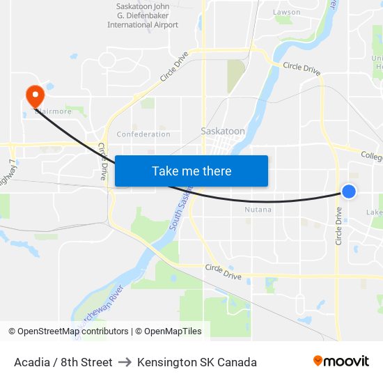 Acadia / 8th Street to Kensington SK Canada map