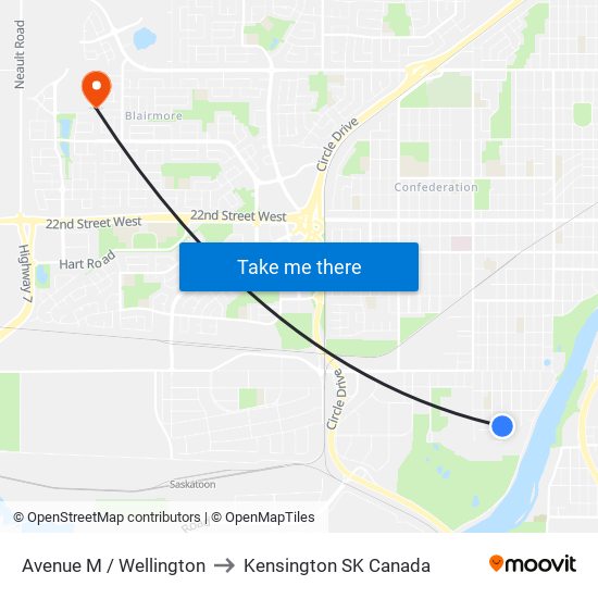 Avenue M / Wellington to Kensington SK Canada map