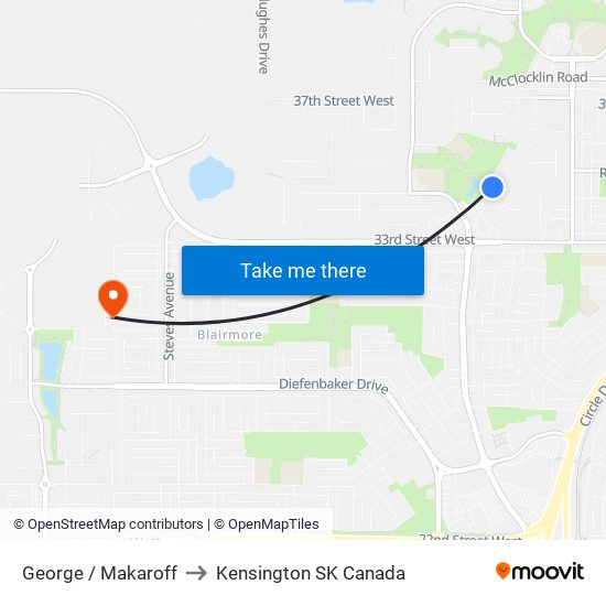 George / Makaroff to Kensington SK Canada map