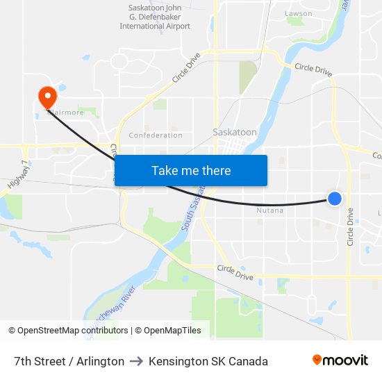 7th Street / Arlington to Kensington SK Canada map