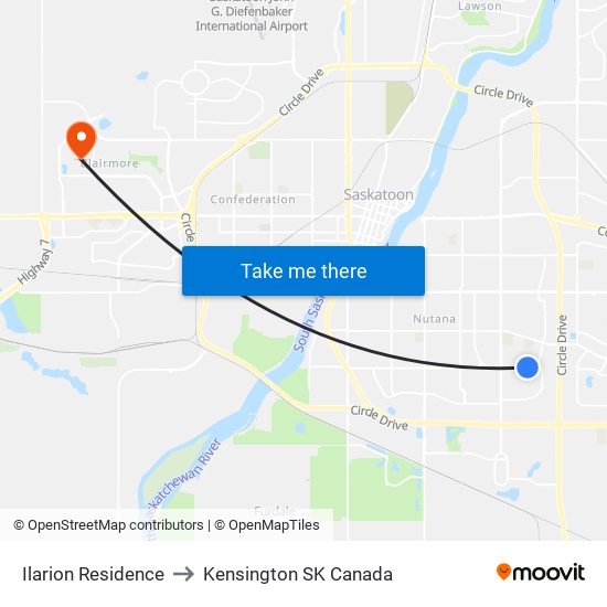 Ilarion Residence to Kensington SK Canada map