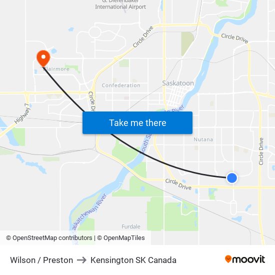 Wilson / Preston to Kensington SK Canada map