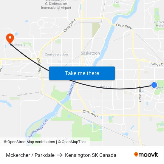 Mckercher / Parkdale to Kensington SK Canada map