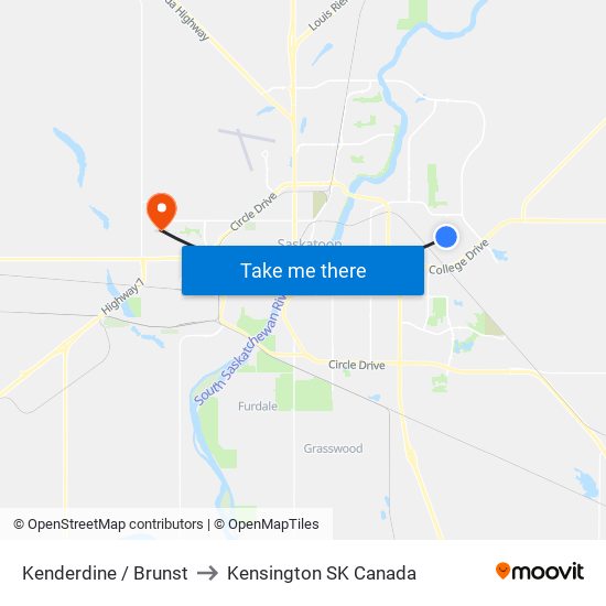 Kenderdine / Brunst to Kensington SK Canada map