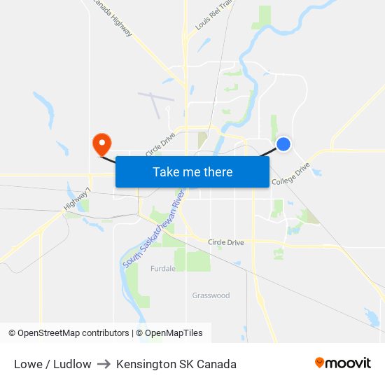 Lowe / Ludlow to Kensington SK Canada map