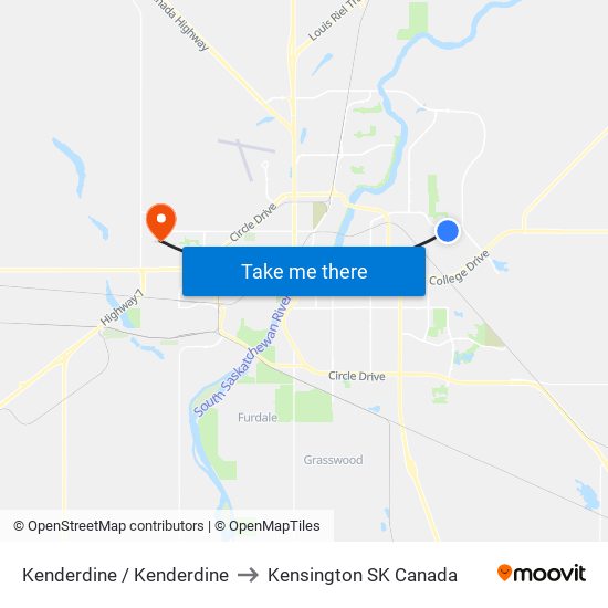 Kenderdine / Kenderdine to Kensington SK Canada map