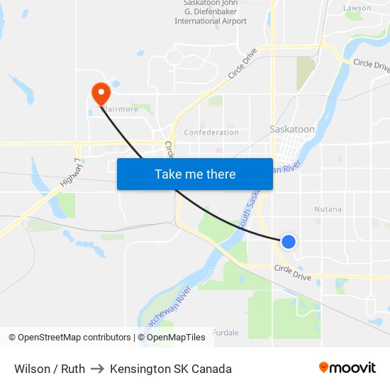 Wilson / Ruth to Kensington SK Canada map