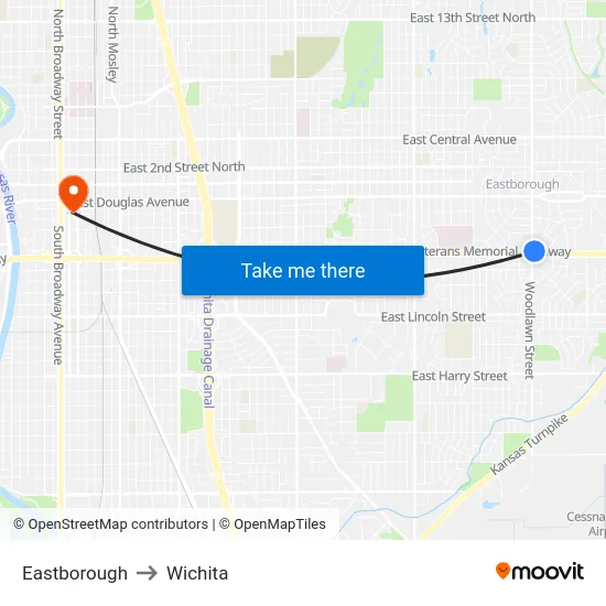 Eastborough to Wichita map