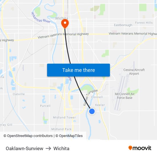 Oaklawn-Sunview to Wichita map