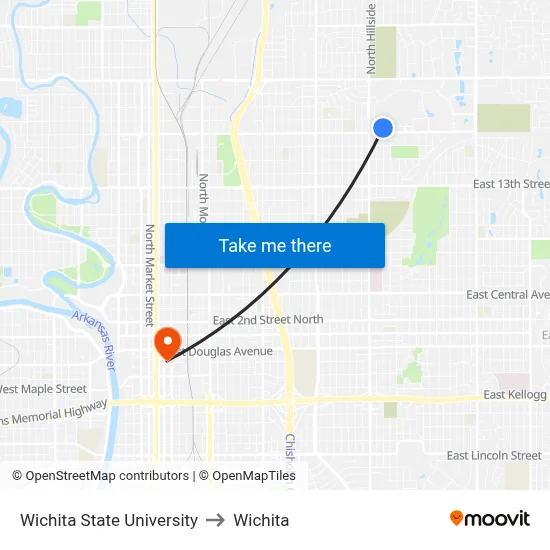 Wichita State University to Wichita map