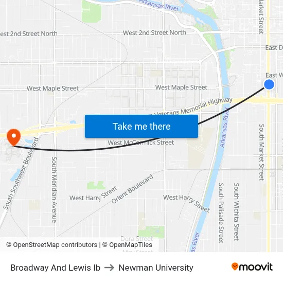 Broadway And Lewis Ib to Newman University map