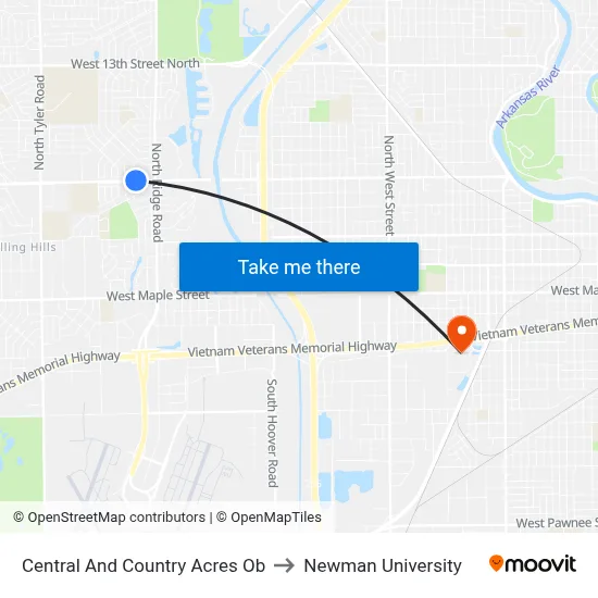 Central And Country Acres Ob to Newman University map
