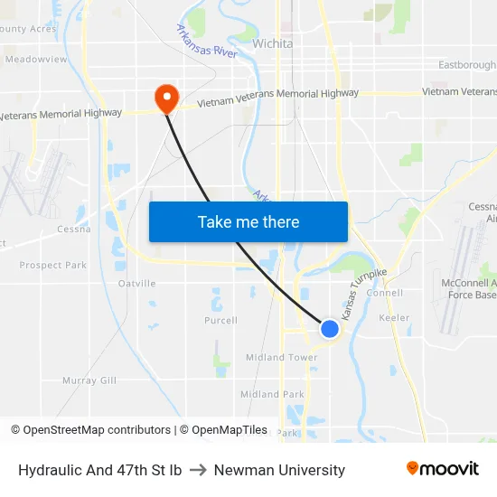 Hydraulic And 47th St Ib to Newman University map