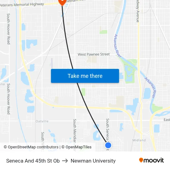 Seneca And 45th St Ob to Newman University map