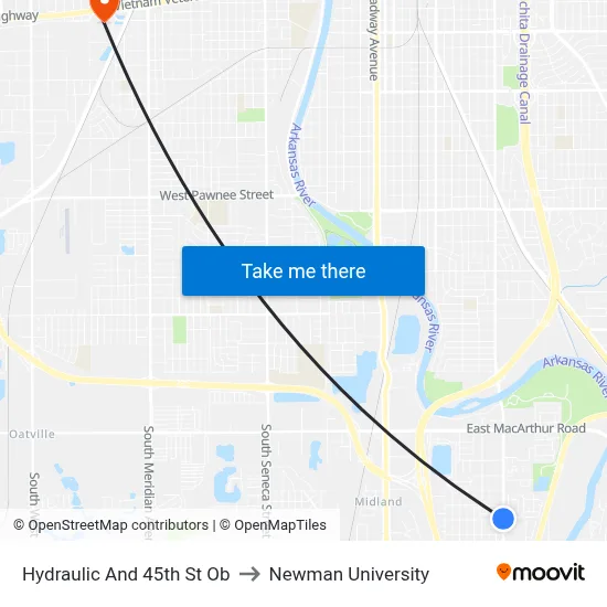 Hydraulic And 45th St Ob to Newman University map