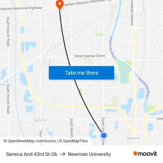 Seneca And 43rd St Ob to Newman University map
