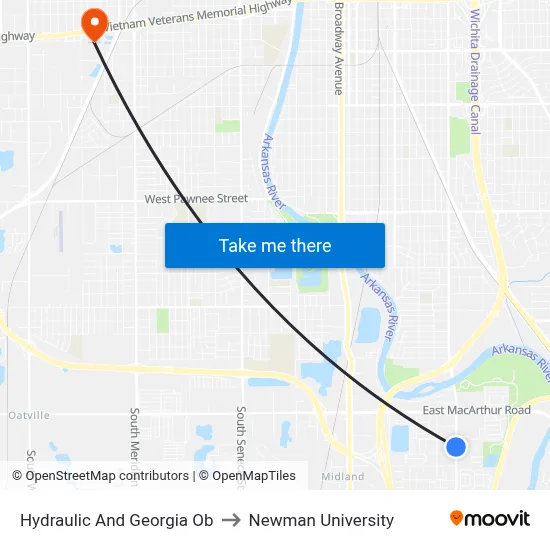 Hydraulic And Georgia Ob to Newman University map