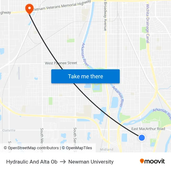 Hydraulic And Alta Ob to Newman University map