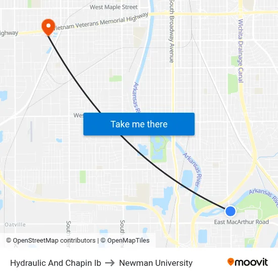 Hydraulic And Chapin Ib to Newman University map