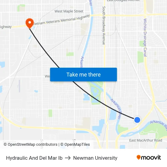 Hydraulic And Del Mar Ib to Newman University map