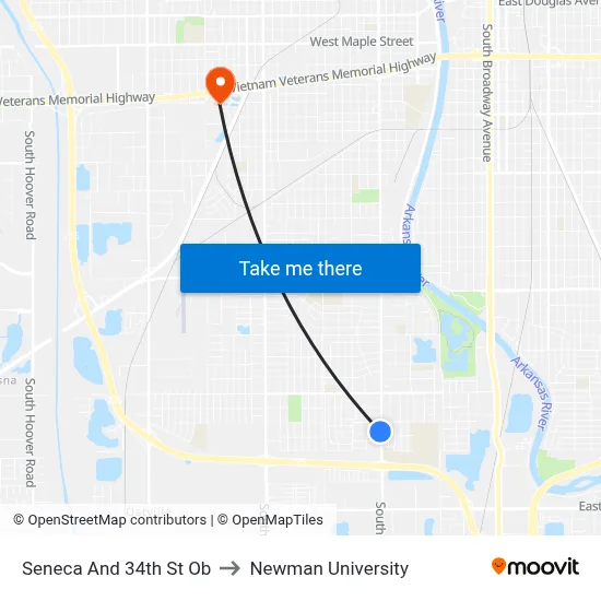 Seneca And 34th St Ob to Newman University map