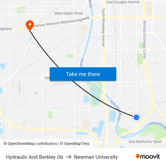 Hydraulic And Berkley Ob to Newman University map