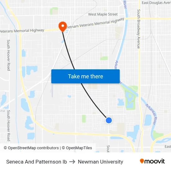 Seneca And Patternson Ib to Newman University map
