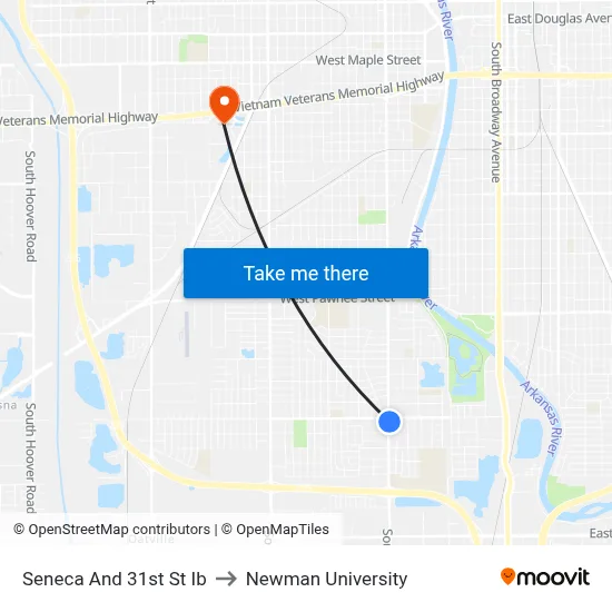 Seneca And 31st St Ib to Newman University map