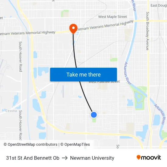 31st St And Bennett Ob to Newman University map
